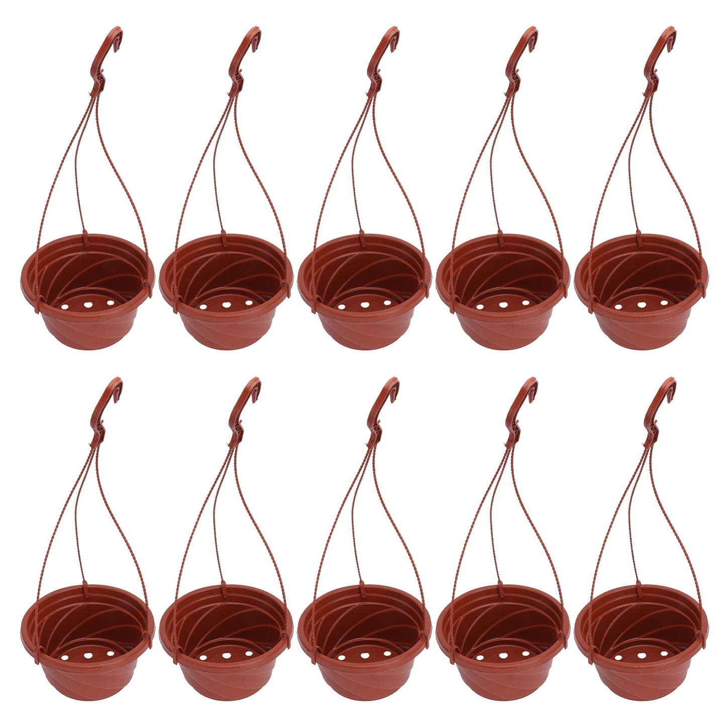 DOITOOL 10 Sets Plastic Hanging Planter Pots Small Hanging Flower Pot, Orchid Pots 6.7 Inch Chain Baskets for Outdoor Indoor Plants and Balcony Decoration (Coffee)