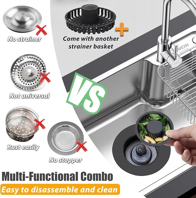 Kitchen Sink Drain Strainer, 3 in 1 Pop Up Kitchen Sink Stopper,