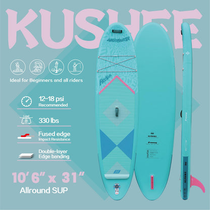 FREESUN KUSHEE 10’6” x 31” Inflatable Stand Up Paddle Board, All-Around iSUP for Beginners & Adults, Glue-Free Heat-Fusion Tech for Extra Durability, Stable Wide Nose, Lightweight Blow Up SUP,Blue