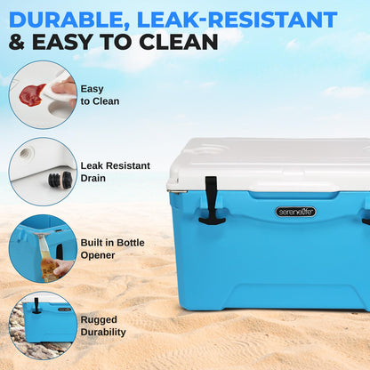 35 Quart Portable Cooler Box - Lightweight Heavy-Duty Travel Ice Cooler with 2-Way Handles, Drain - 5 Days Ice Retention, Holds 63 12-Ounce Cans & 2-Liter Bottles - SereneLife SLCB35BL (Blue)