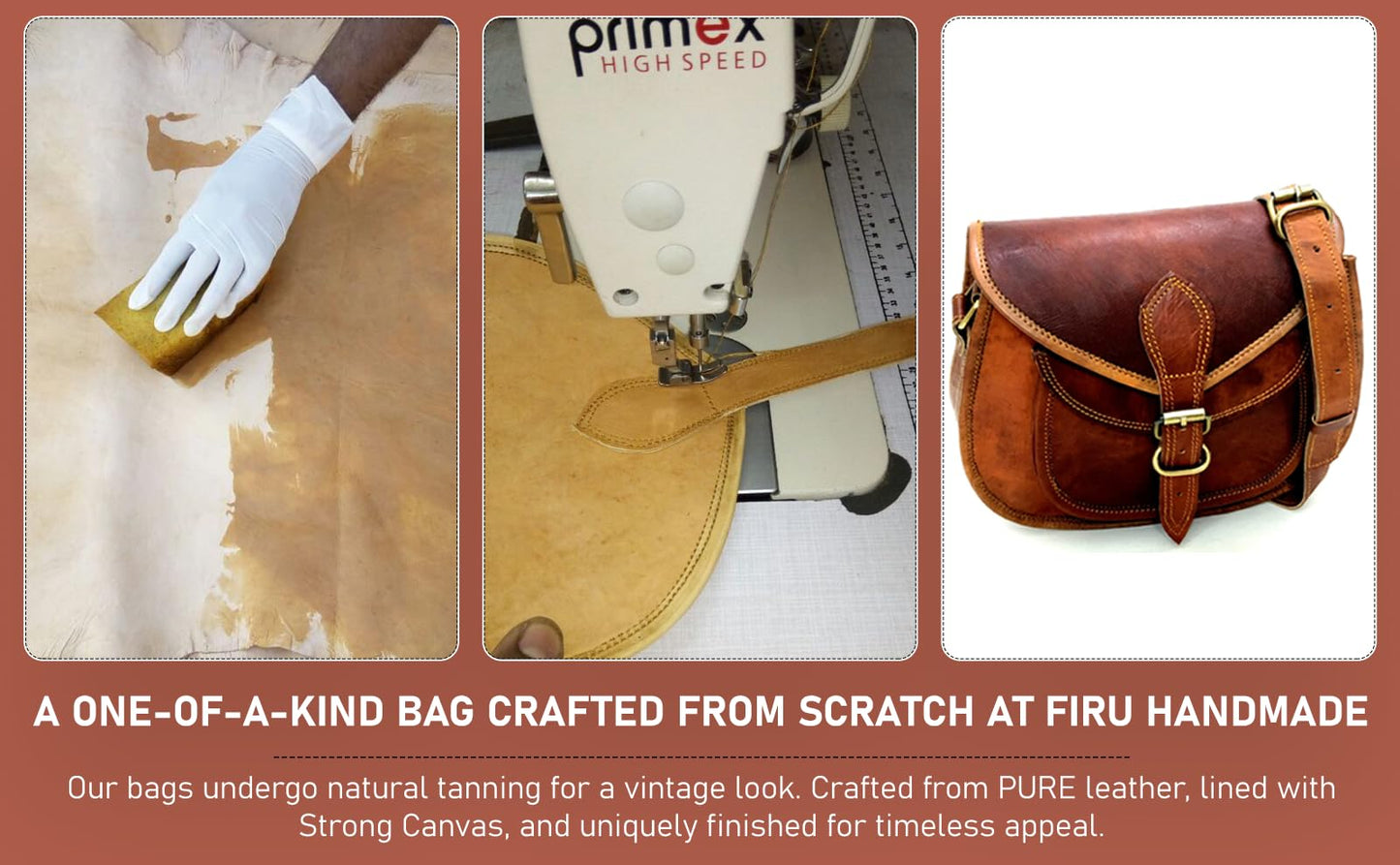 Firu-Handmade Women Vintage Style Genuine Brown Leather Crossbody Shoulder Bag Crossover Satchel ladies Purse Tote Handbags Travel