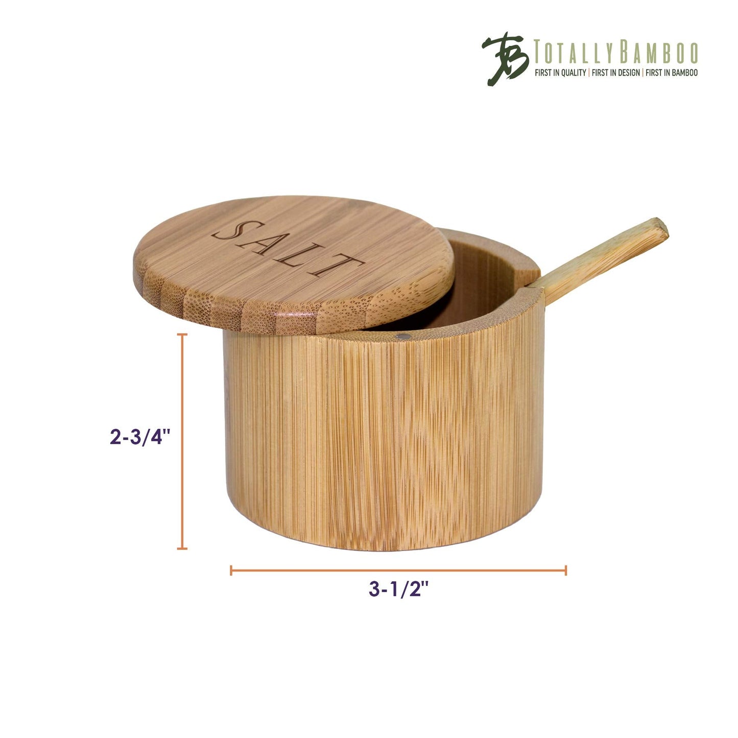 Totally Bamboo Salt Cellar Bamboo Storage Box with Magnetic Swivel Lid, 6 Ounce Capacity, Engraving on Lid, Includes Salt Spoon