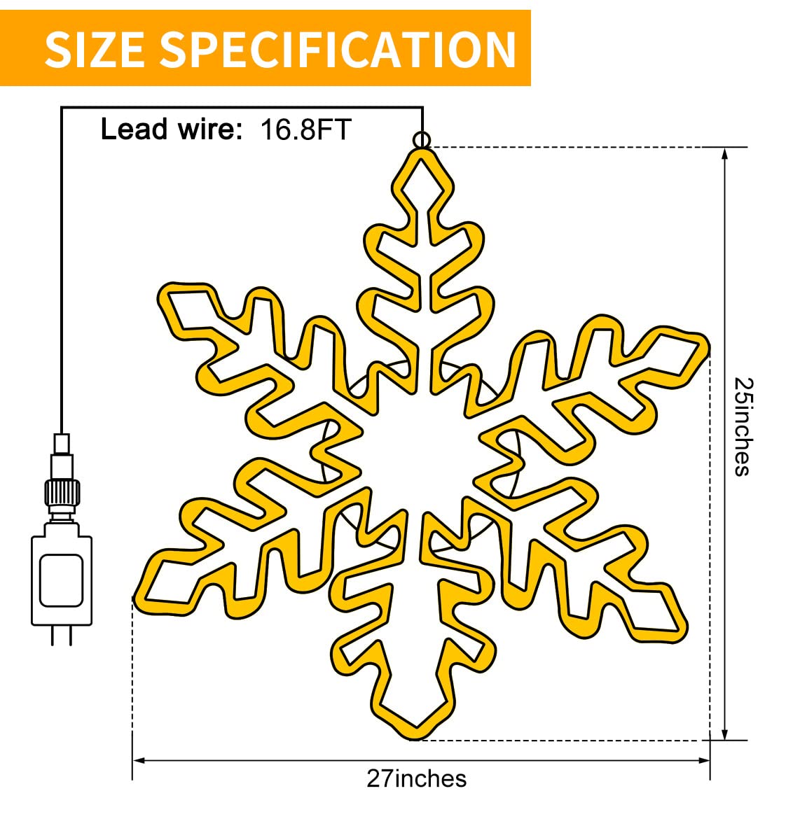 27" Christmas Big Snowflake Lights Mains Powered with Timer for Xmas Decor
