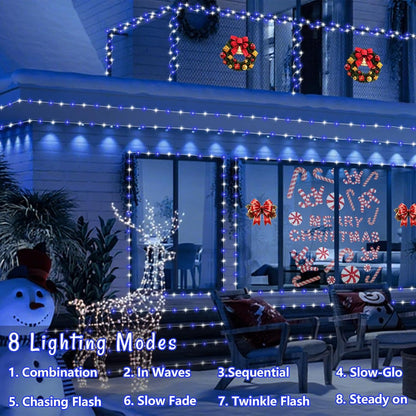 QITONG Blue and White Solar Rope Lights Outdoor, 2 Pack Each 33ft 100 LED String Light, Fairy Lights in Clear Thin Tube with 8 Modes