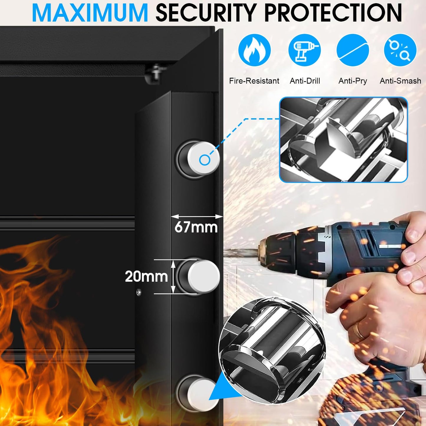 5.2 Cuft Large Home Safes Fire Waterproof, Fireproof Safe Box for Home with Programmable Keypad, Spare Keys and 3 Removable Shelves, Anti-Theft Security Fireproof Document Safe for Money Valuables