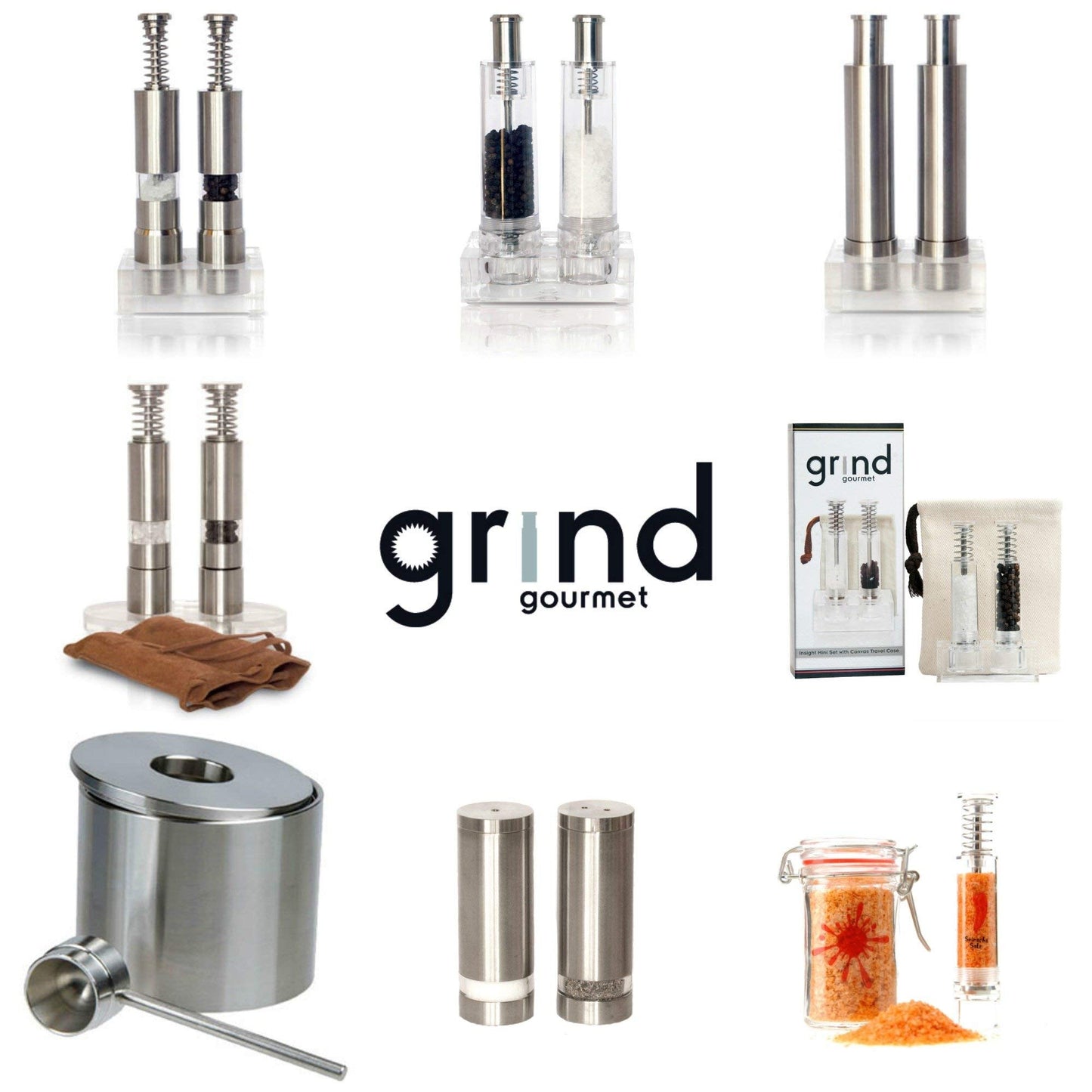 Travel Salt And Pepper Grinder Set, Grind Gourmet Original Pump & Grind Salt and Pepper Push It, Spice Grinder (Clear)