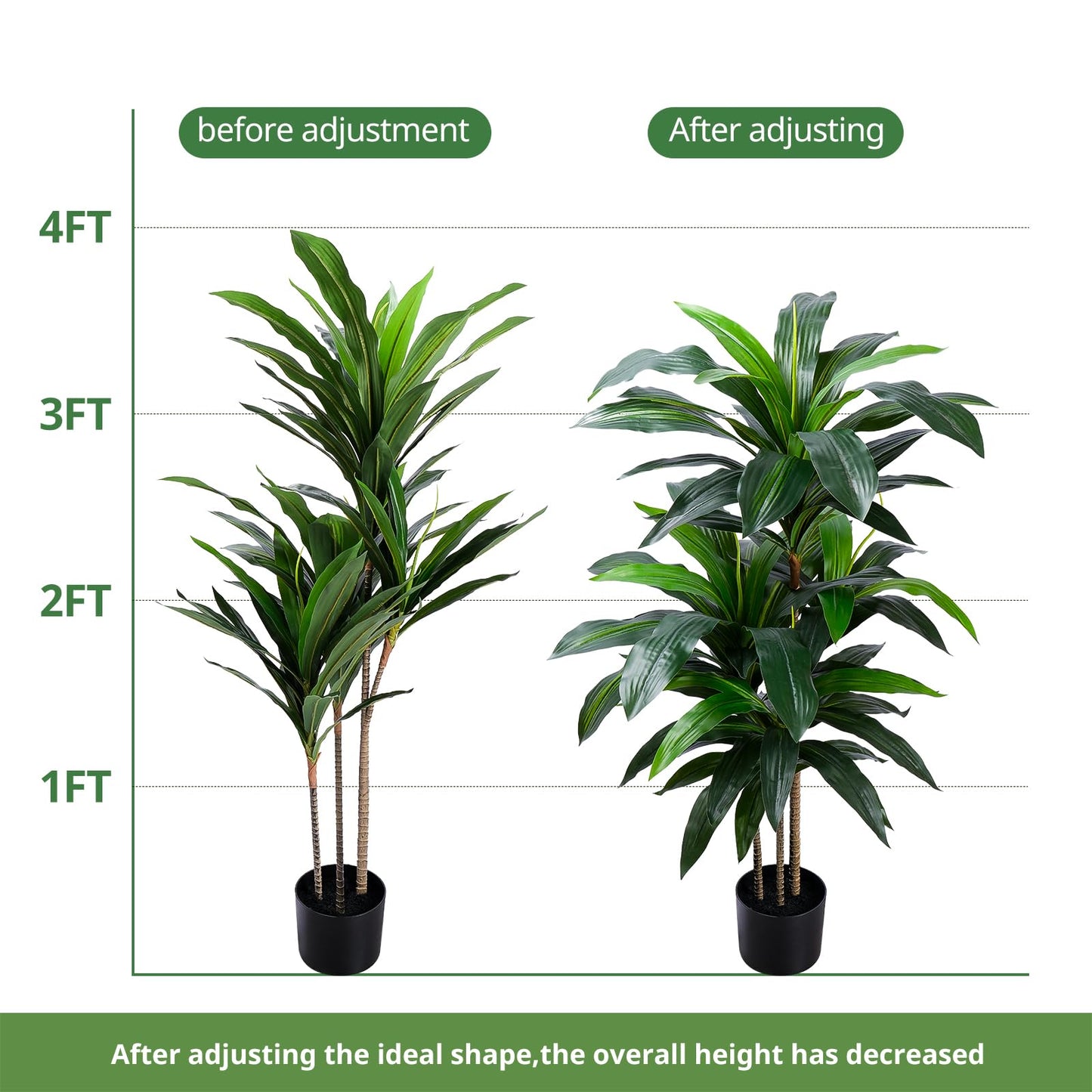 Yepdin Artificial Dracaena Tree 4FT, Fake Tree with Plastic Pot, Fake Tropical Yucca Floor Plant, Lifelike Foliage and Branches, Artificial Plants Indoor for Home Office Living Room Decor Indoor