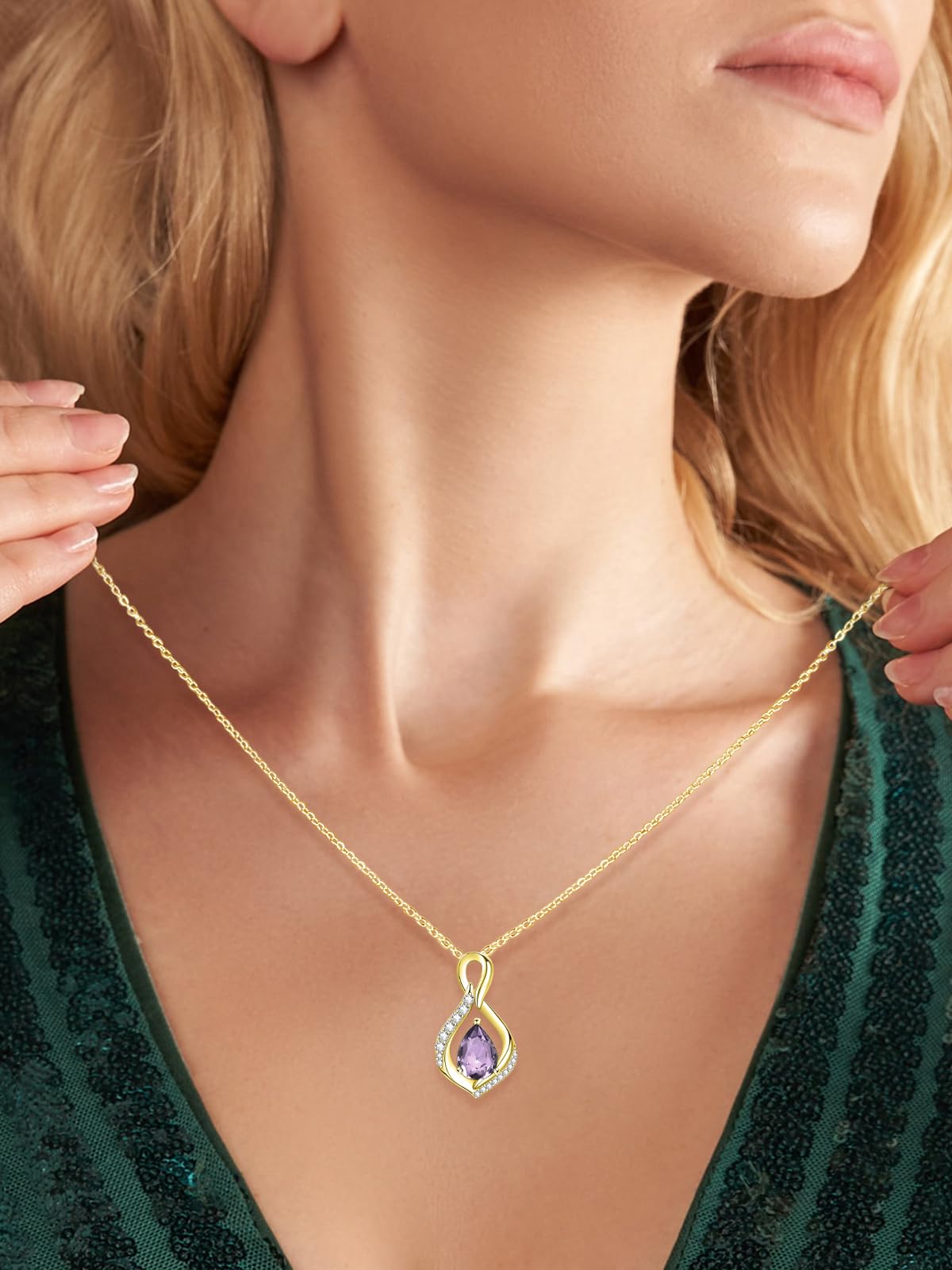 JIYVY32 Alexandrite Infinity Necklace for Women June Birthstone Necklaces 14k Gold Plating Anniversary Birthday Gifts for Wife Her Mom Girlfriend Birthstone Jewelry Gifts for Women