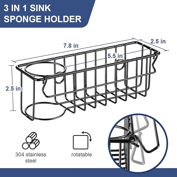 3-In-1 Sponge Holder for Kitchen Sink, 2 Type Suspension Options, Hanging Sink