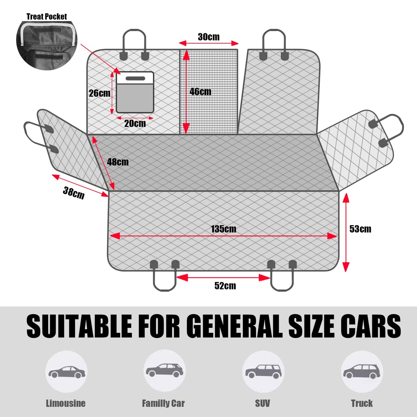 VSPETCC Dog Car Seat Cover,100% Waterproof with Mesh Window And Storage Pocket,Durable Scratchproof Nonslip Dog Hammock with Universal Size Fits for Cars/Trucks/SUV
