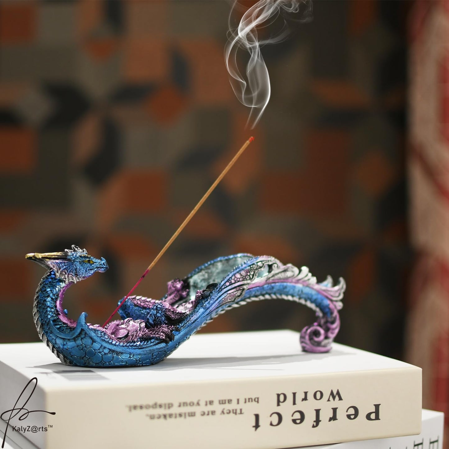 KalyZ@rts Dragon Statue Incense Burner, Incense Holder for Sticks, Incense Stick Holder, Incense Stick Stand for Home Decor (Blue Dragon)