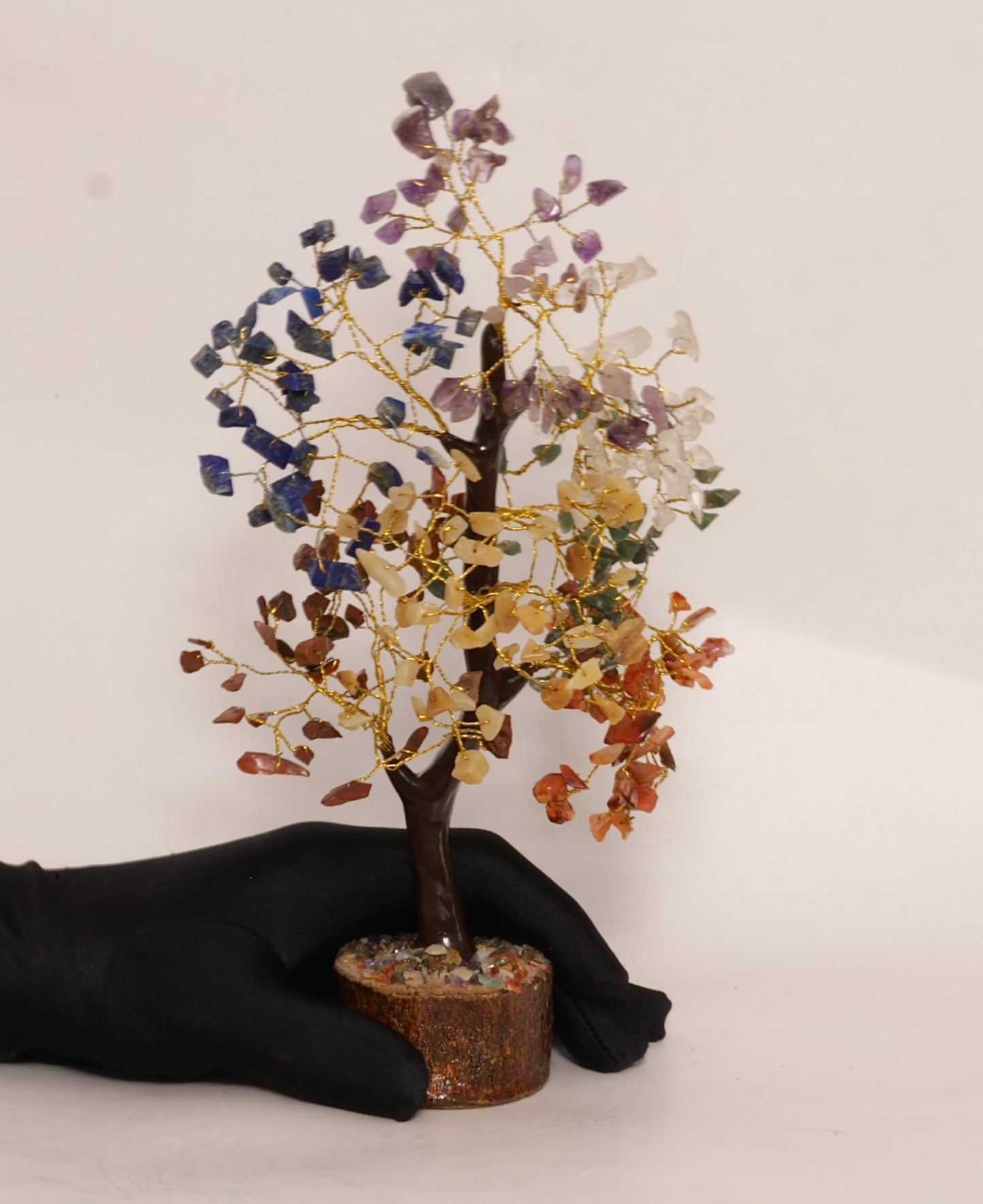 Pristine Gemstones 7 Chakra Tree of Life Crystal Feng Shui: Home and Office Decor. (7 Chaka, Equilibrium, Resin Trunk, Wood Base, 250 Chips). February, April, and July Birthstones.