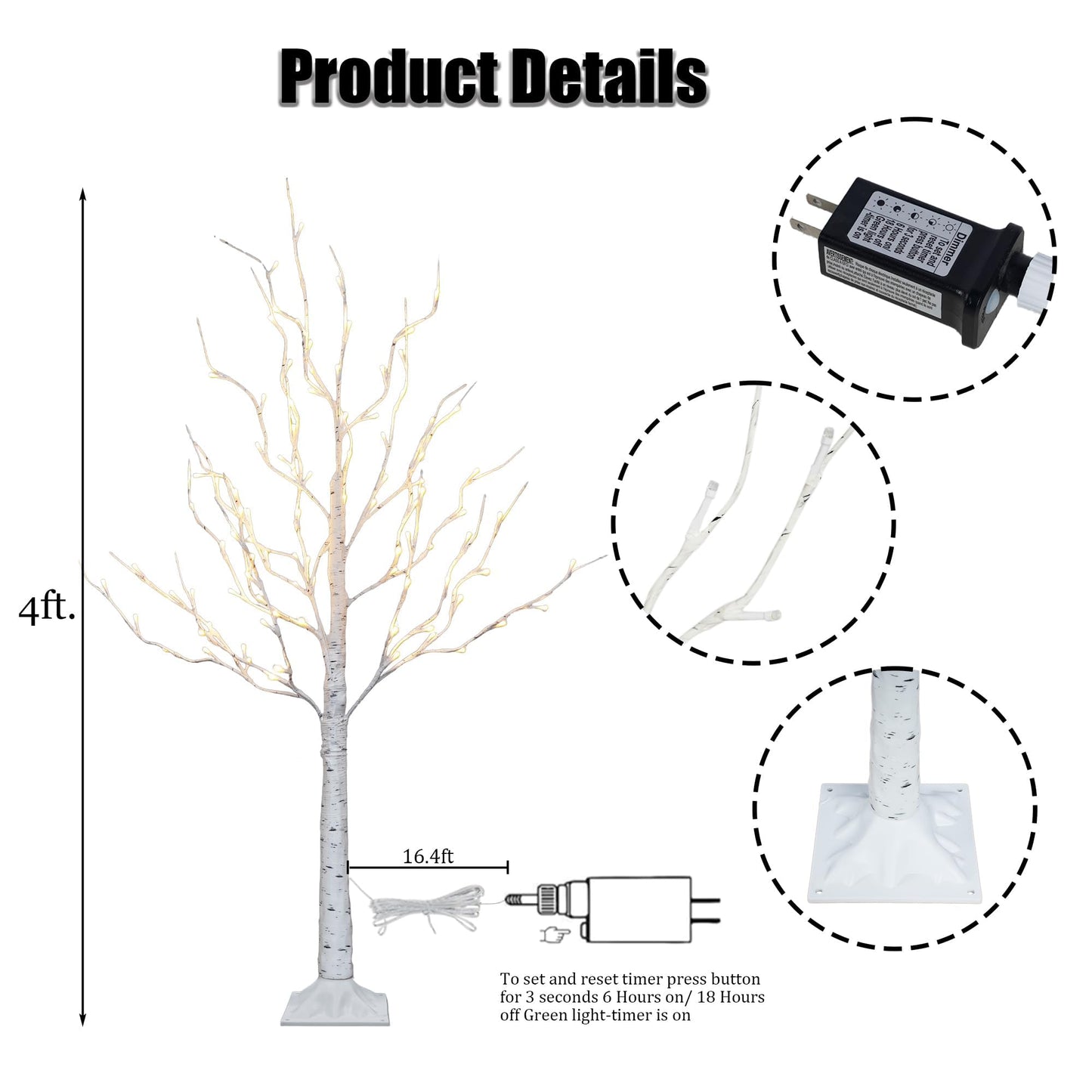Dazzle Bright 2 Pack Lighted Birch Tree, 4 FT Total 96 LED Pre-lit Artificial Christmas Tree with Timer, Christmas Decorations Indoor Outdoor for Home Garden Party Thanksgiving Decor, Warm White