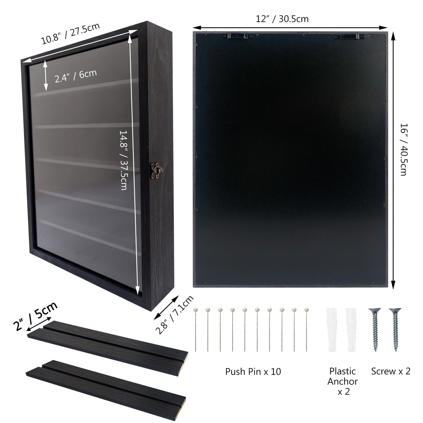 FramePro Shadow Box Frame Display Case 12x16 with Removable Shelves, Deep Memory Box Trinket Knick Knack Shelf Cabinet for Collector, Keepsake Coins Military Medals Wedding Flowers Black