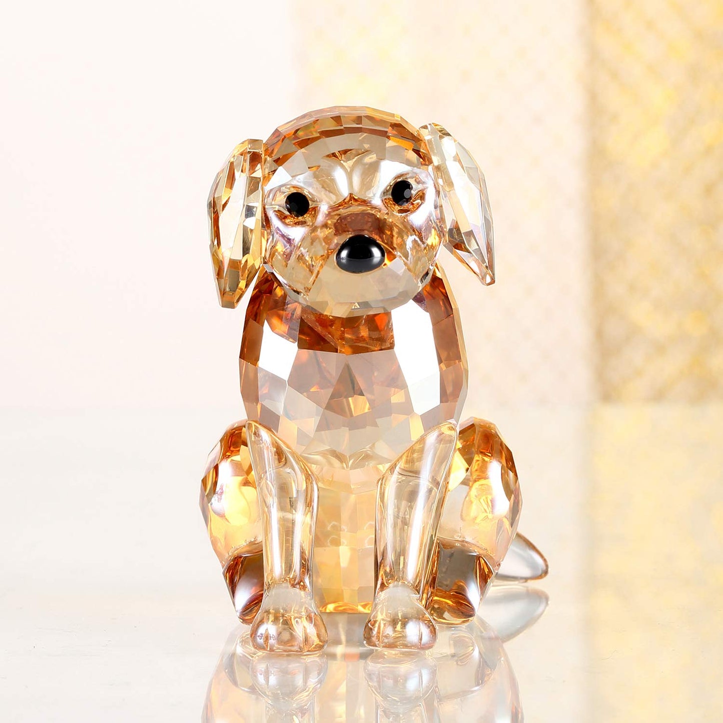 DOJOZ Crystal Labrador Dog Puppy Figurine Animals Lovely Craft Home Decor Ornaments Collectible Birthday Gifts (Gold)