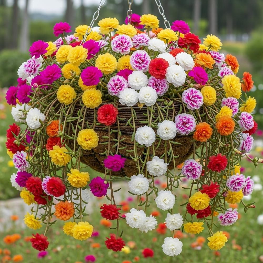 Portulaca Moss Rose Plants Live, 4 to 6 Inc Tall, Live Moss Rose Plant, Mix Portulaca Flower Ground Cover Plant