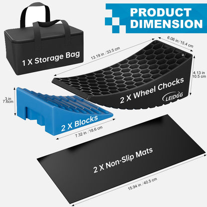 LEIDGG 2Packs RV Leveling Blocks System Kit Camper Leveling Blocks for RVS Trailer with Carrying Bag, Anti-Slip Mats, T Bubble Level Up to 35000 LBS Blue