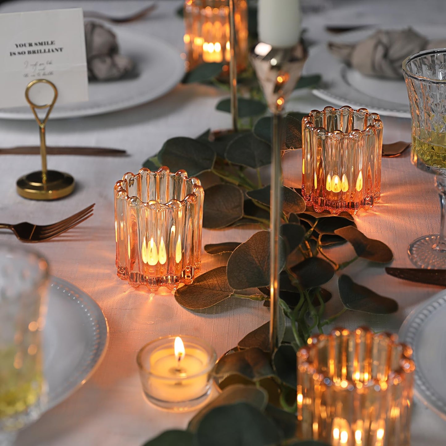 HAVITI 6 Pcs Votive Candle Holder, Gold Glass Large Candle Holders, Tealight Candle Holder for Fall Wedding Centerpieces Dinner Party Table Decor
