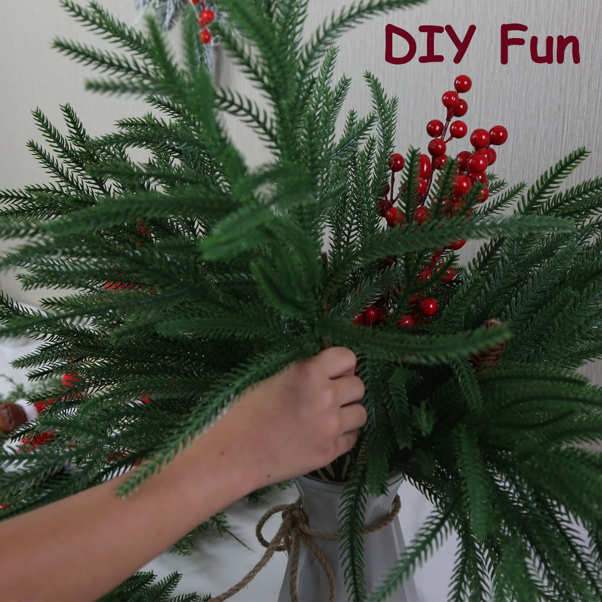 18" Real Touch Norfolk Pine Stems for Christmas Decoration, Artificial Pine Branches Greenery Stems for Vase, Christmas Picks for Xmas Tree,Wreath,Table,Planter,DIY Home Decor (6 Pcs Pine Branches)