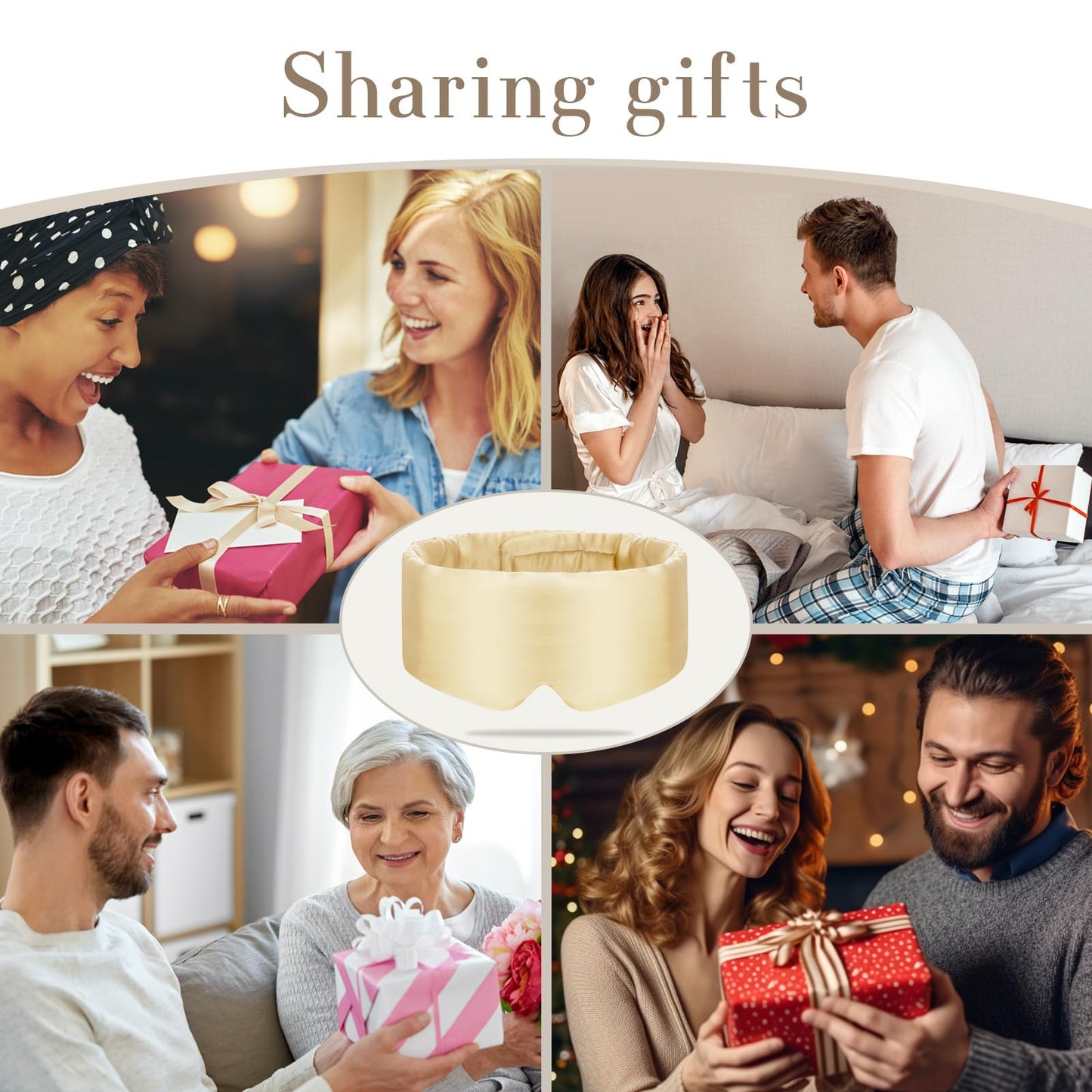 100% Mulberry Silk Sleep Mask Eye Mask for Women Man with Adjustable Band, for Side Sleeper Blackout Sleep Mask for Travel Rest and Office Large Size (Taupe)