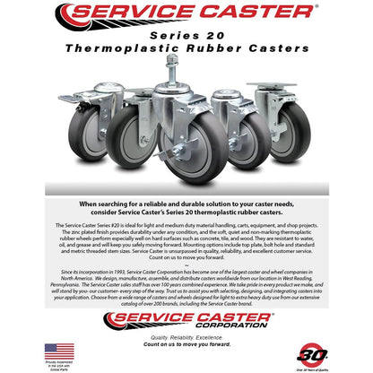 3" Swivel Caster with 1/2" Threaded Stem and Thermoplastic Rubber Wheel - 210 lbs. Capacity - Service Caster Brand