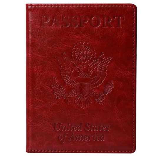 TIGARI Passport Holder for Travel Women Men, PU Leather Passport Wallet Cover Case Sleeve, Waterproof Protected Document Organizer, Family Vacation Plane Cruise Travel Essentials-Red