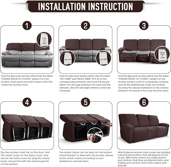 TAOCOCO Recliner Sofa Covers 8-Pieces Stretch Large Couch Covers