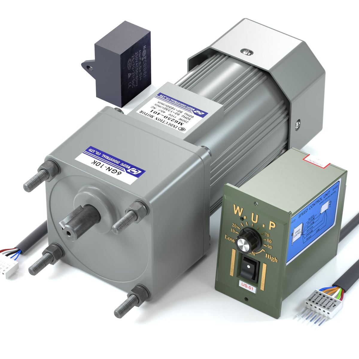 High Torque AC Motor + Speed Controller + Gear Box, 250W Single Phase Electric Motor with Gearbox, Variable Speed Motor, Reversible Gear Motor with Control Box, 110V Geared Motor