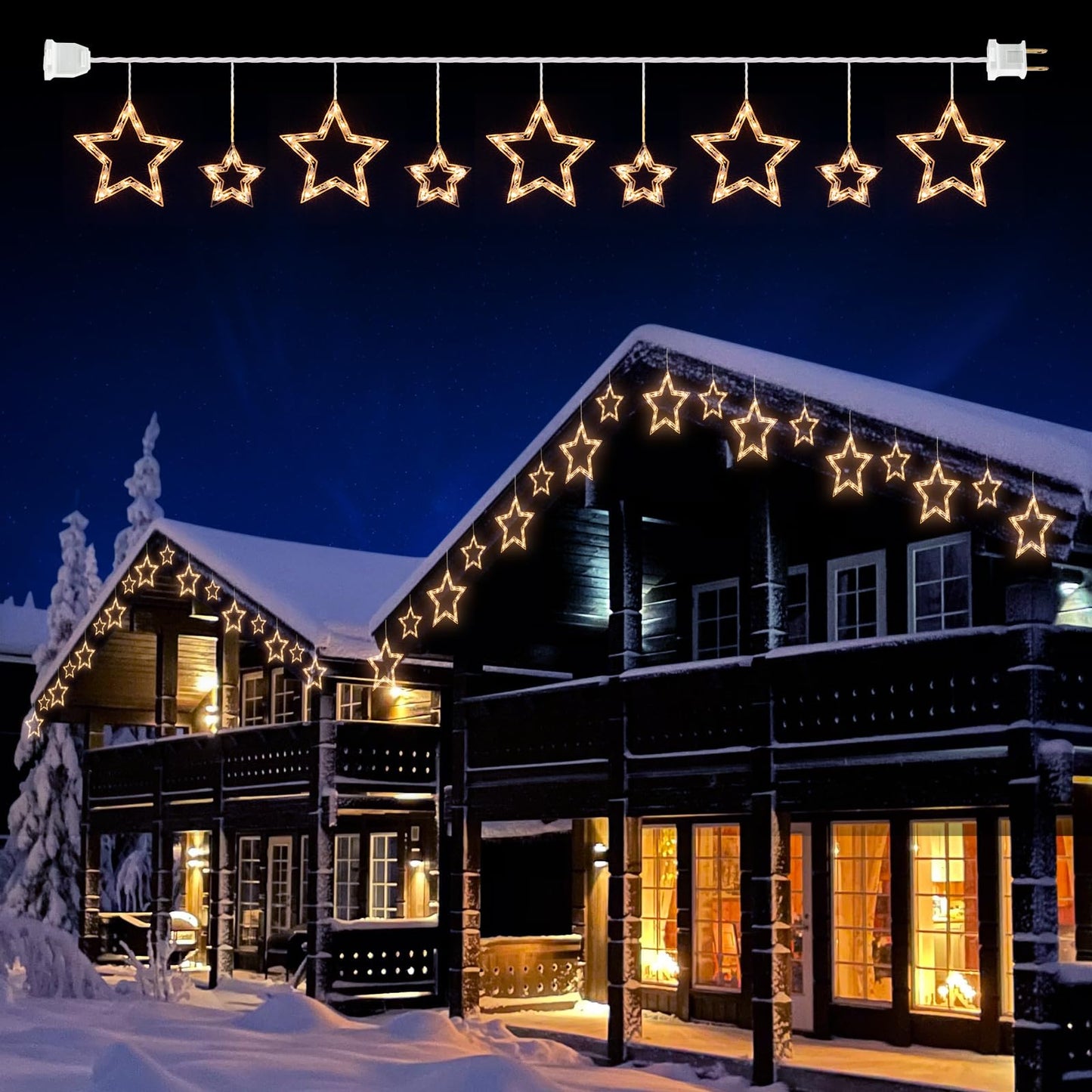 Christmas Star Window Lights with 9 Drops - 13ft Star Icicle String Lights with 150 Mini Bulbs, Plug-in Connectable Curtain Hanging Lights for Christmas Home Indoor Outdoor Party Holiday Decor