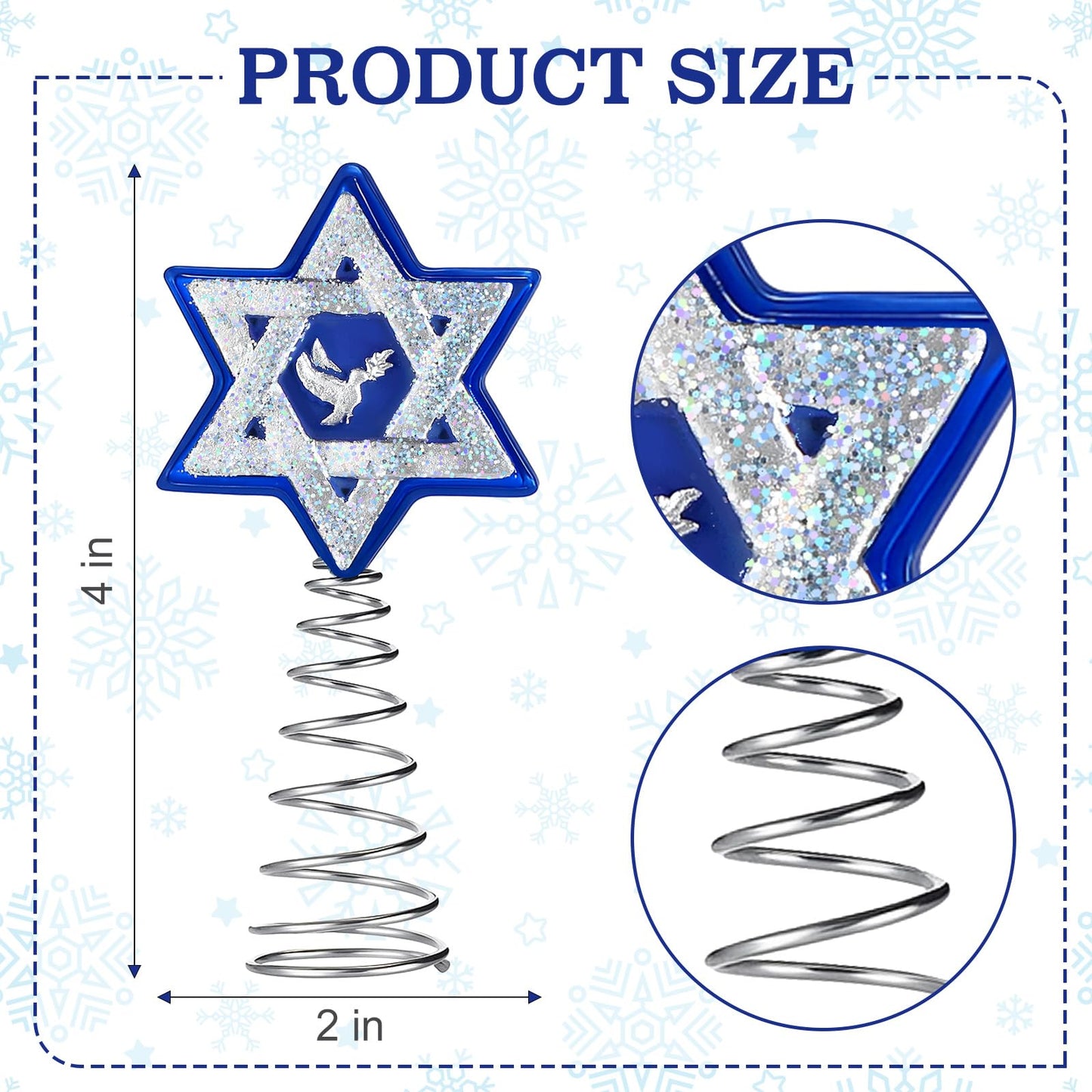 Namalu Christmas Hanukkah Tree Topper 4 Inch Mini Star of David Tree Topper Small Hanukkah Ornament Decor for Chanukah Jewish Home Xmas Wine Bottle Wedding Bridal Shower Holiday Party Decoration