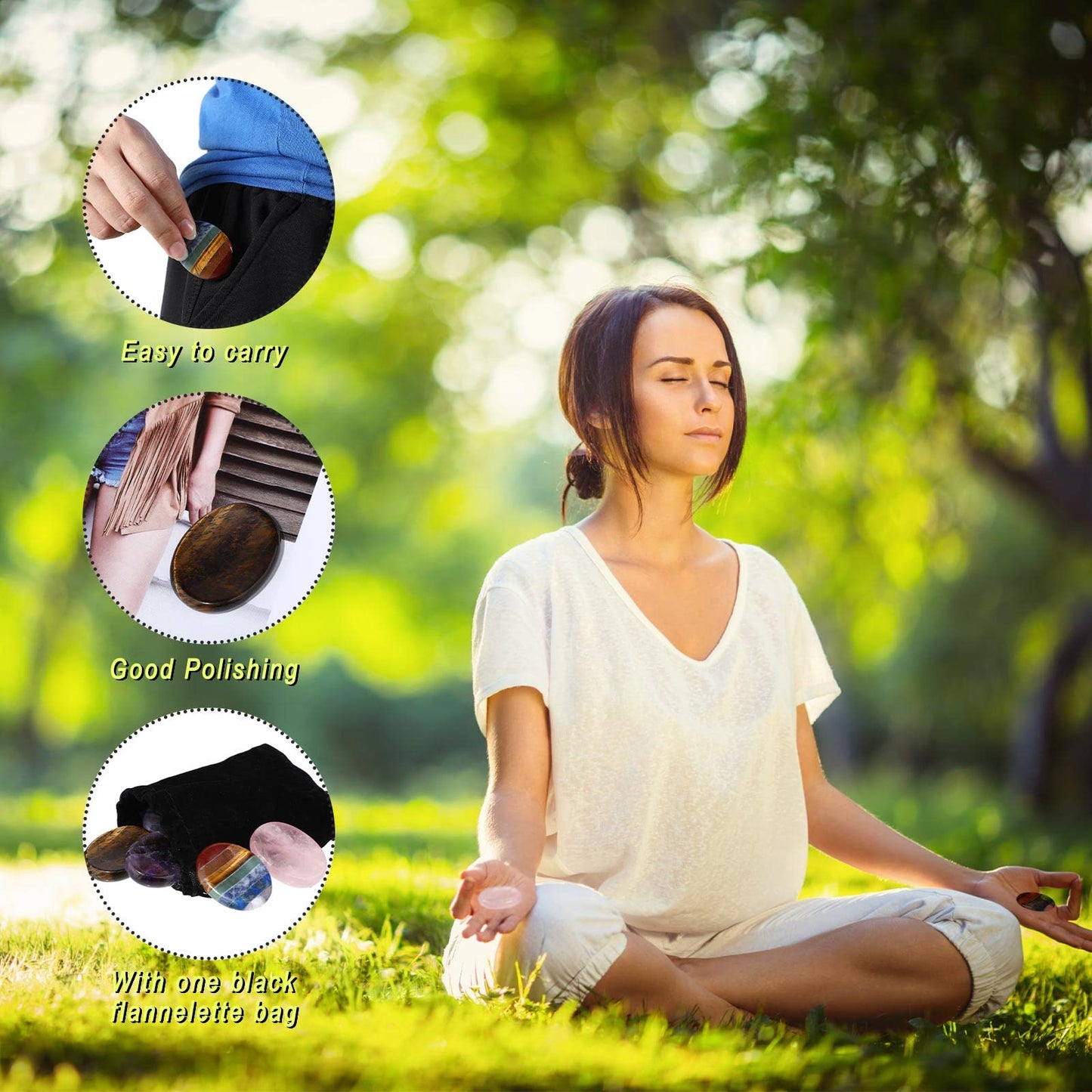 Roowest 4 Pcs Thumb Worry Stone for Anxiety Natural Crystal Healing Stone Chakras Amethyst Tiger Eye Quartz Pocket Hug Gift for Office Stress Meditation(Chromashift,Oval)