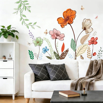 Flower Wall Decals Large Boho Wall Stickers - Wildflower Floral Spring Wall Art Decals Wall Decor Peel and Stick for Living Room Bedroom TV Wall
