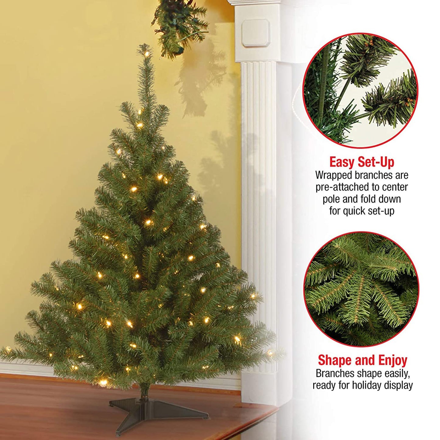 National Tree Company 4 ft Pre-Lit Kincaid Spruce Mini Artificial Christmas Tree, 100 Clear Lights, 269 Tips, Includes Stand, Green