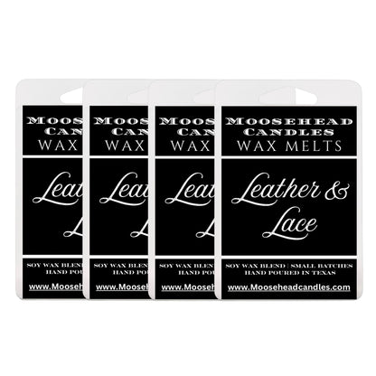 Moosehead candles Leather & Lace Scented Wax Melts – 4 Pack of Bold and Feminine Home Fragrance – Leather, Vanilla, and Floral Blend – Hand-Poured Supports Animal Rescue