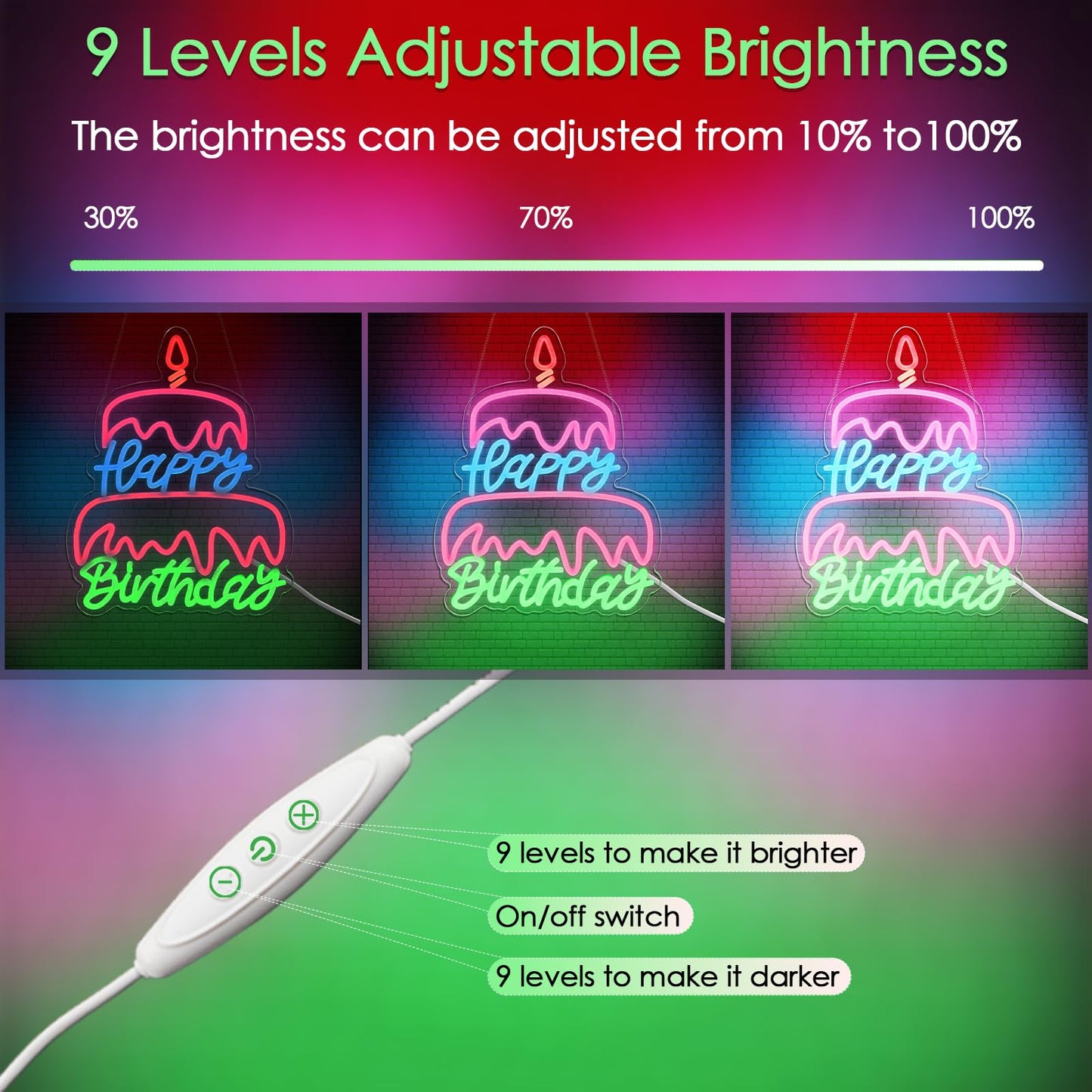 Happy Birthday Neon Sign Led Neon Lights Pink Neon Sign for Bedroom Led Sign USB Powered Neon Signs for Wall Decor Dimmable for Christmas Thanksgiving Birthday Party Girls Gifts