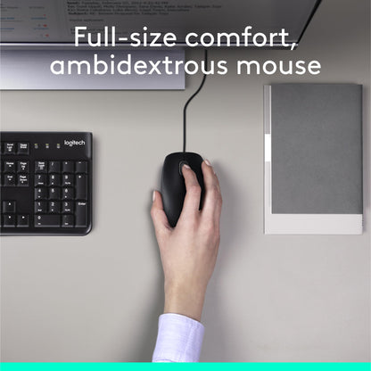 Logitech MK120 Wired Keyboard and Mouse Combo for Windows, Optical Wired Mouse, Full-Size Keyboard, USB Plug-and-Play, Compatible with PC, Laptop, QWERTY UK English Layout - Black