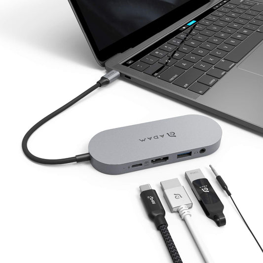 ADAM elements USB-C Hub with 960GB SSD External Storage, 4-in-1 Multiport Adapter with 4K HDMI, 60W PD & 3.5mm Audio for MacBook Pro/Air M4-M1, iPad Pro & iPhone 17-15