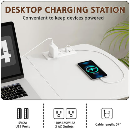6 In 1 Overbed Bedside Table with Wheels, 32'' Long 90° Medical Adjustable Tilt Hospital Bed Table, Standing Desk with Charging Station Cup Holder Hook, 30''-43'' Height Home Hospital Office (White)