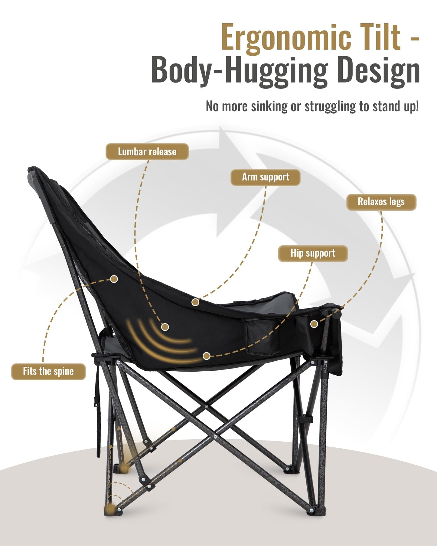 KingCamp Oversized XL Camping Chair, Heavy Duty 500lbs Folding Couch for Adults, Padded Large Comfortable Sofa Seat with Cooler Bag Cup Holder for Outdoor Sports Fishing Patio Lawn, Black/Grey