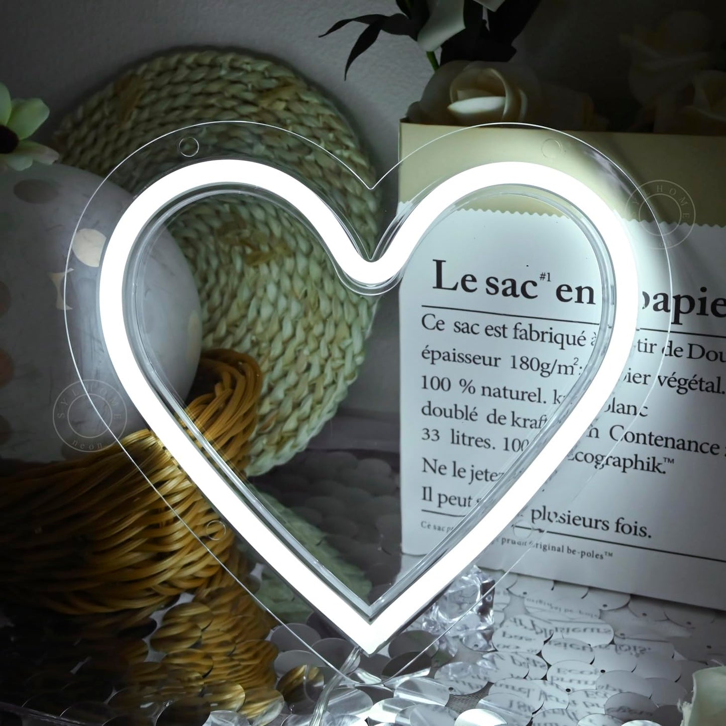 SYLHOME Heart Led Neon Light Sign Battery Operated or USB Powered Bedroom Wedding Wall Sign Decor Valentines Day Birthday Christmas Gifts USB 7.87" X 7.28" Cold White