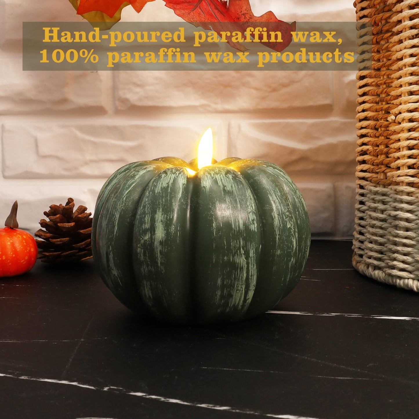 RGQSUN [Timer] Fall Pumpkin Flameless Candles Flickering LED Candles Battery Operated Pumpkin Lights Fall Table Decor for Home,Halloween,Thanksgiving