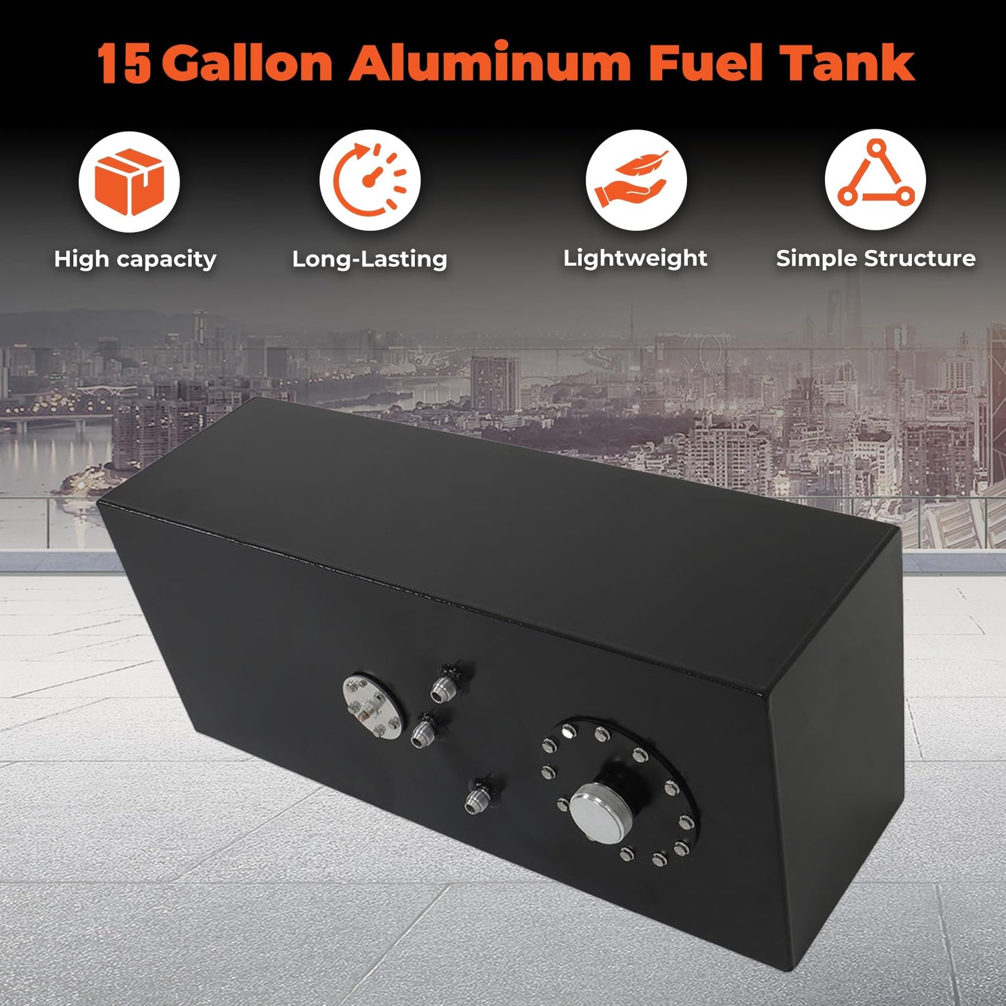 labwork 15 Gallon 57L Aluminum Racing Drift Fuel Cell Tank with Cap and Level Sender Black