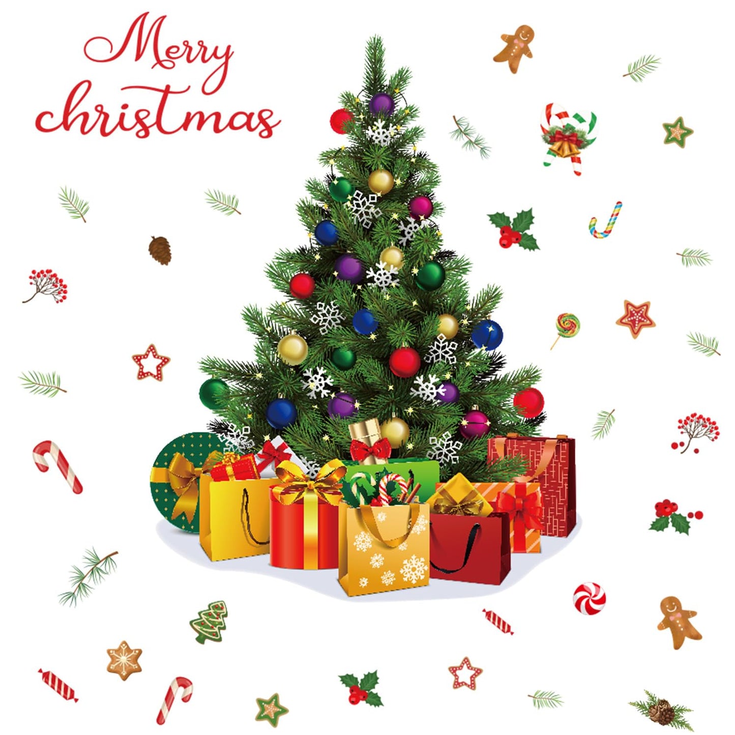 Amtoodopin Large Christmas Tree Wall Decals Xmas Pine Tree Wall Stickers Merry Christmas Quote Window Clings Peel and Stick Removable Vinyl DIY Wall Art for Nusery Playroom Bedroom