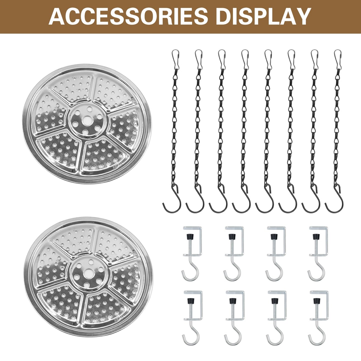 SnowTing 2 Sets Adjustable Planter Inserts for Large Pots, 9 Inch Stainless Steel Plant Pot Insert, Chain Planter Filler Elevate Plants to Reduce Soil Usage for Large and Tall Flower Pots