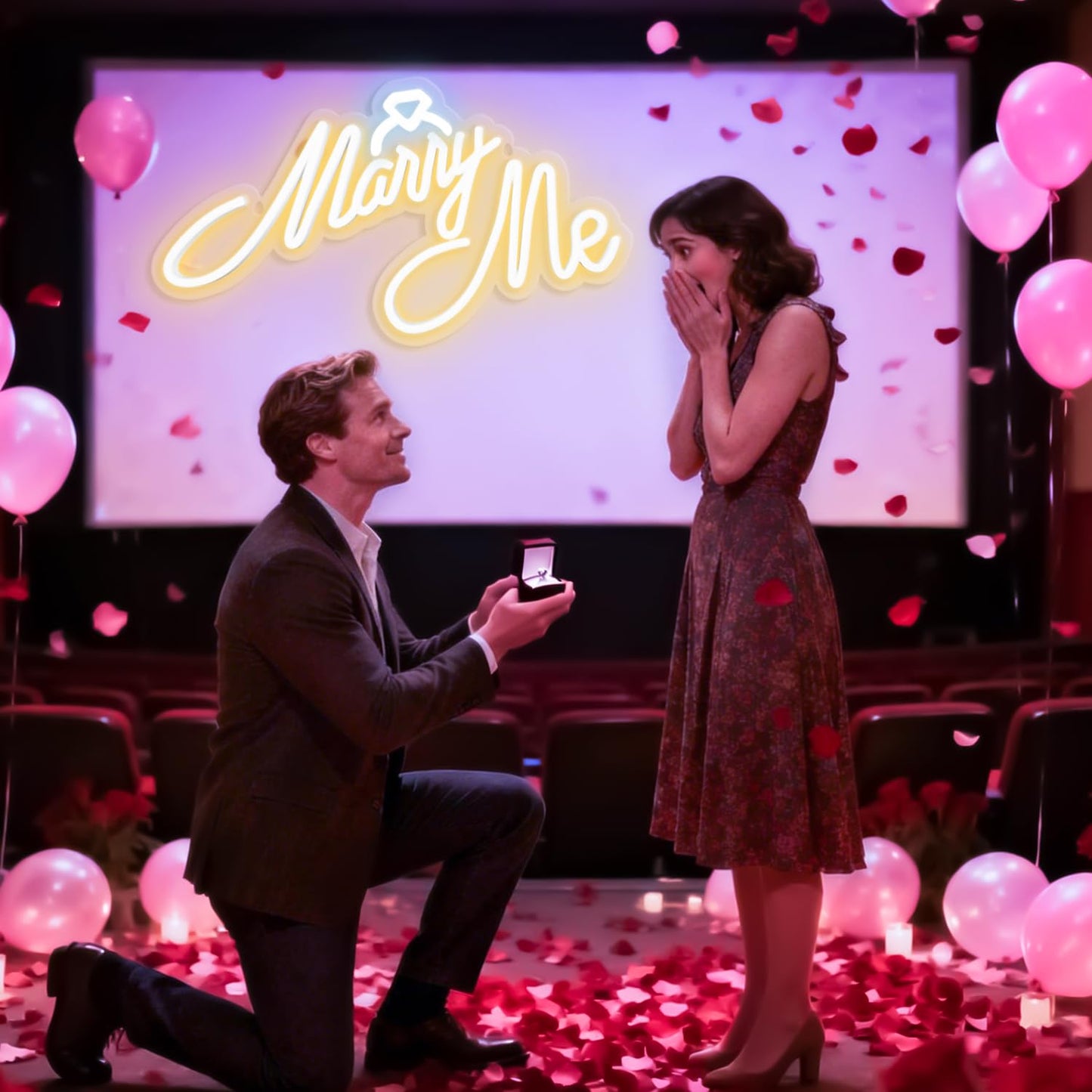 Miootly Marry Me Neon Sign, LED Neon Sign Wall Decor for for Engagement Proposal Wedding Ceremony Backdrop Wall Background Decorations, 16"x 9" USB Powered 10 Warm Brightness Light up Letters Signs