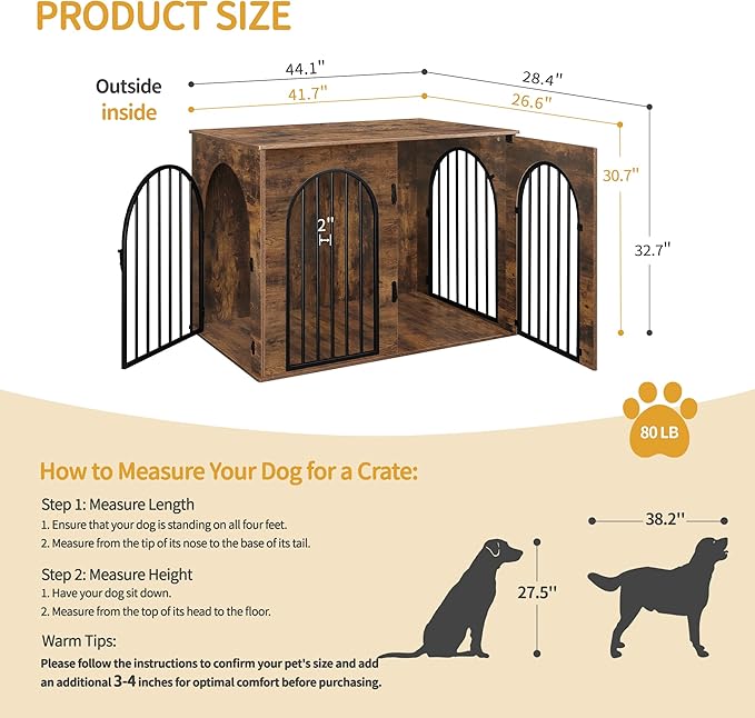Hzuaneri 44.1" Wooden Dog Crate Furniture, Indoor Dog Kennel Dogs Cage
