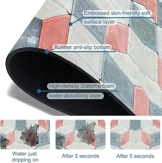 Red Gray Tile Sink Splash Guard Faucet Mat Red White Diamond Super Absorbent