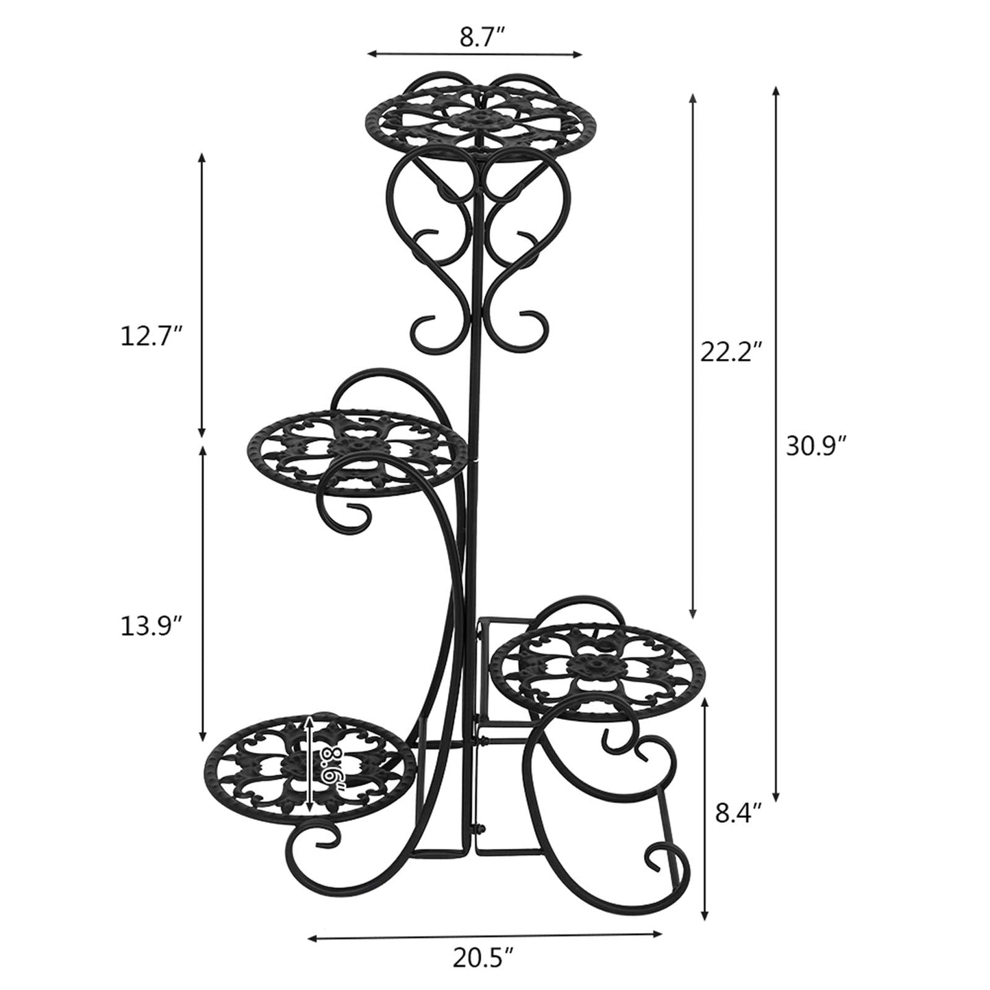 Plant Stand Indoor Outdoor,4 Tier Corner Shelf Shelves Decoration Display Rack - Metal Wrought Iron Multi Flower Planter Potted Holder Organizer for Living Room Balcony Garden Patio, Black