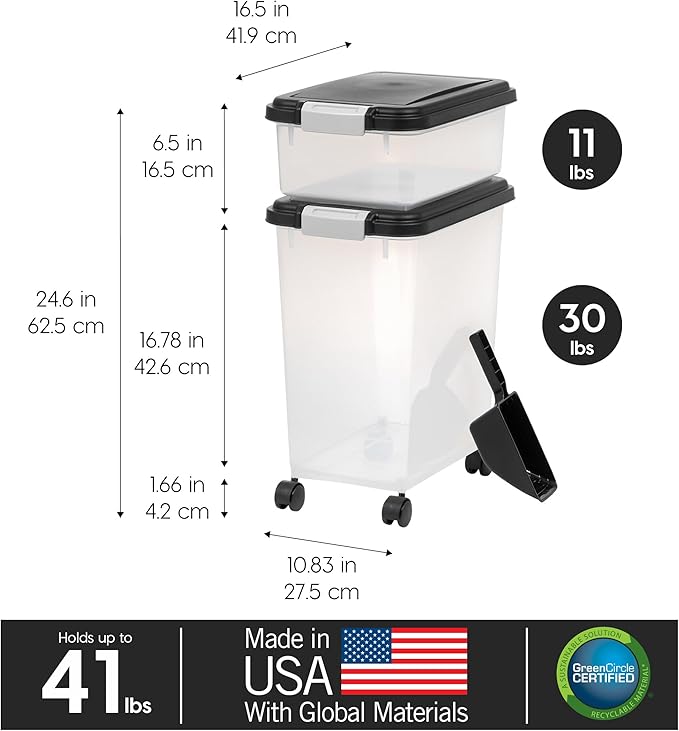 IRIS USA Dog Food Storage Container, 30 lbs & 11 lbs Combo, Cat Food Storage