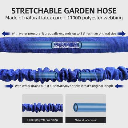 CNMTCCO Garden Hose Pipe, 100FT Garden Hoses Expandable with 3/4", 1/2" Fittings, Expanding Magic Hose, with 7 Function Spray Nozzle, Anti-Leakage Latex Core Hosepipe (30M)
